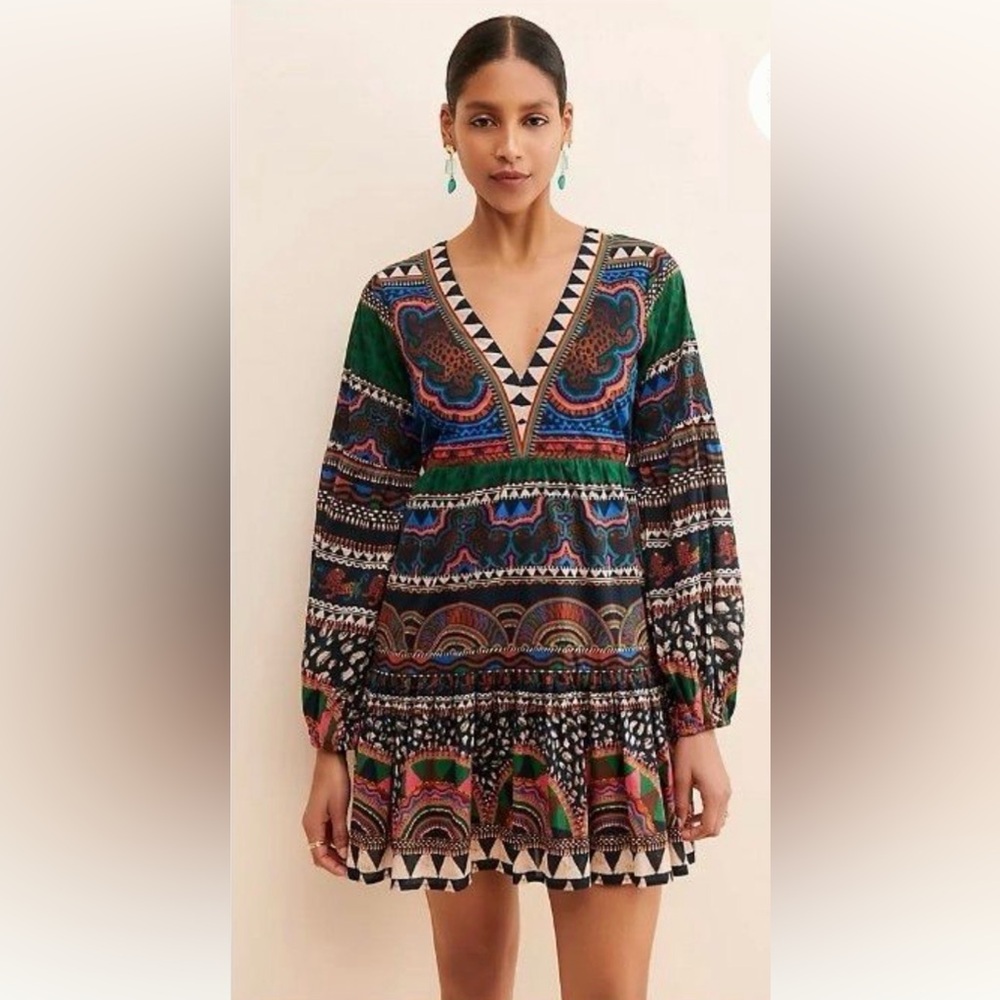 FARM RIO Anthropologie Colorful Patterned Long Sleeve Dress XS